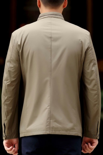 Men Novelty Jacket Stand Collar Long Sleeve Pocket Designed Regular Zipper Coat