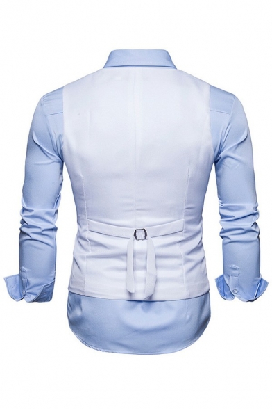 Men's Simple Suit Vest Plain Double Breasted Flap Pocket V-Neck Regular Fit Suit Vest
