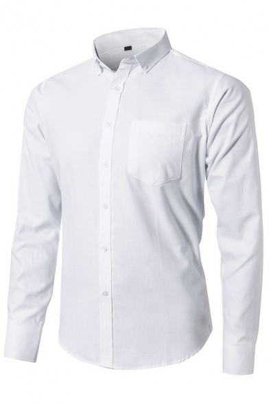 Vintage Mens Shirt Plain Long Sleeve Button-Down Collar Regular Fit Button Shirt