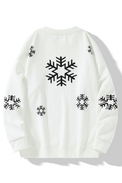 Dashing Mens Sweatshirt Snowflake Pattern Round Neck Long-Sleeved Rib Cuffs Sweatshirt