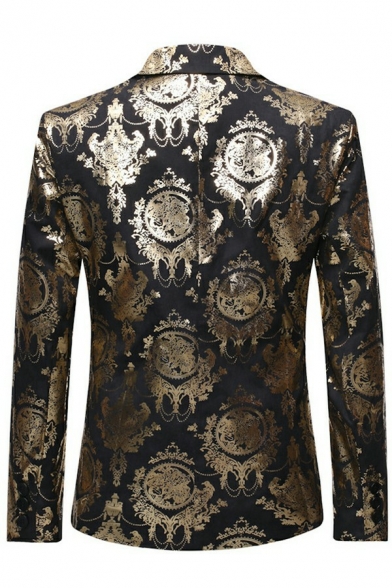 Mens Luxury Jacquard Suit Jacket Metallic Print Shawl Collar Single Button Suit Jacket