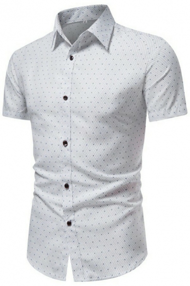 Simple Mens Shirt Plaid Polka Dot Print Button Closure Turn-down Collar Regular Fit Shirt