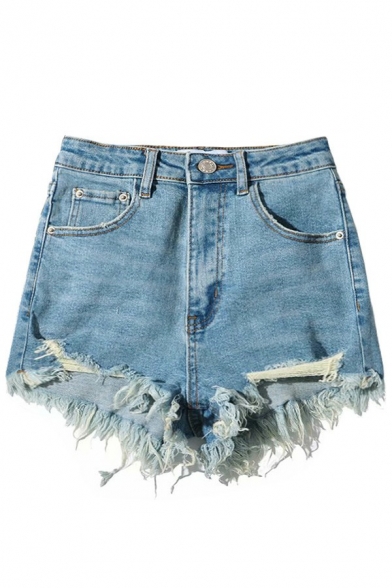 Vintage Womens Acid Wash Shorts Zipper Up High Waist Distressed Frayed Hem Denim Shorts