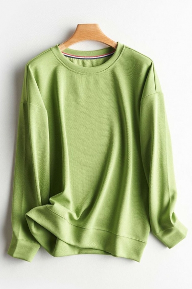 Basic Womens Solid Color Sweatshirt Round Neck Long Sleeve Regular Fit Pullover Sweatshirt