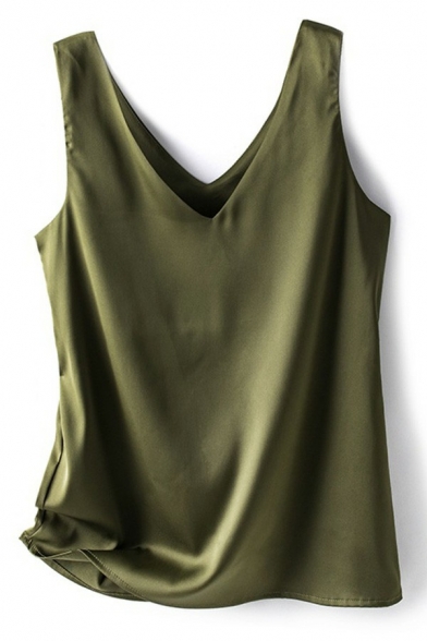 Casual Ladies Tank Top Solid Color V-Neck Sleeveless Oversized Cami