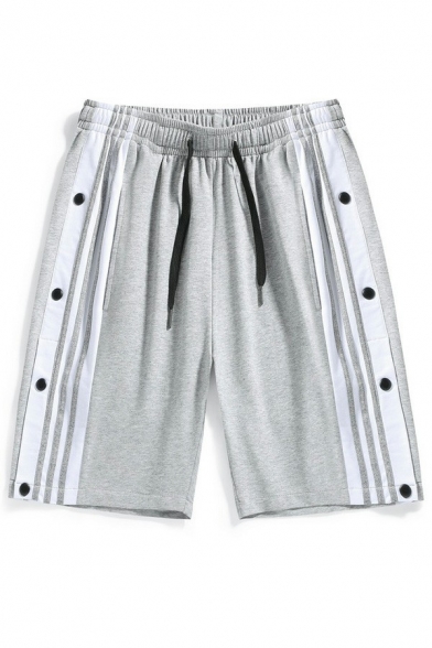 Men Basic Shorts Stripe Print Elastic Waist Drawcord Pocket Fitted Shorts
