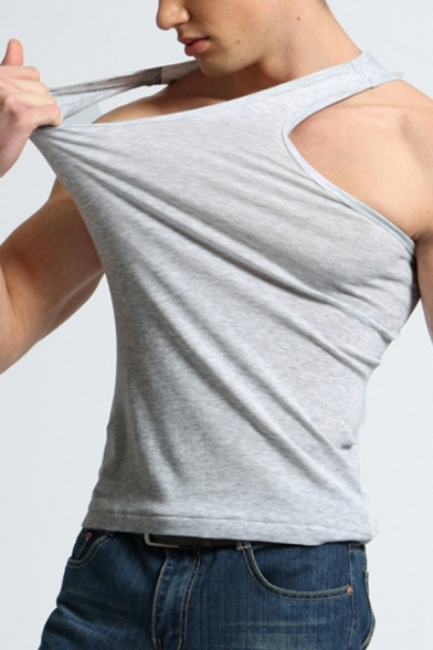 Men Fashionable Tank Top Plain Scoop Collar Sleeveless Narrow Shoulder Slimming Vest Top