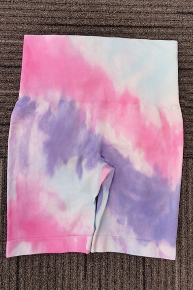 Sporty Womens Shorts Tie-Dyed Elastic Waist High Rise Quick-Dry Skinny Shorts