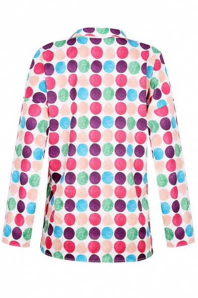 Trendy Polka Dot Shirt Turn Down Collar Button Closure Loose Fit Long-Sleeved Shirt for Ladies