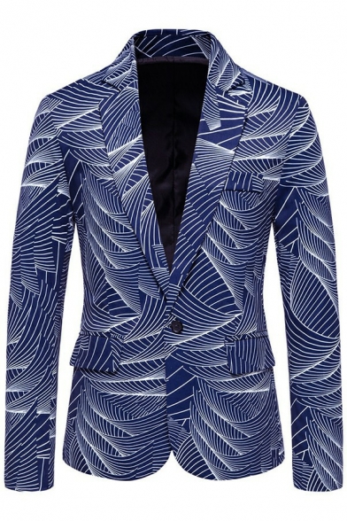 Guy's Fancy Blazer 3D Printed Pocket Lapel Collar Long Sleeve Slim Button Fly Suit Jacket