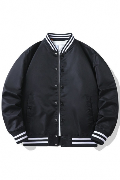 Guy's Freestyle Jacket Contrast Stripe Long-Sleeved Baggy Stand Collar Baseball Jacket