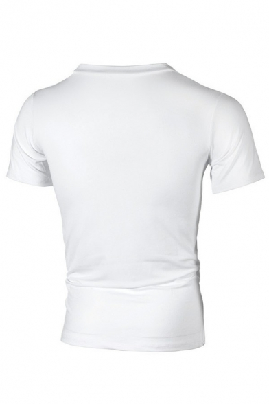 Men's Casual Lace T-Shirt Pure Color Short Sleeve V-Neck Regular Fit T-Shirt