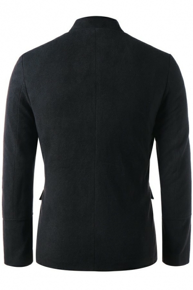 Mens Unique Suit Jacket Plain Stand Collar Zip Closure Regular Fit Suit Jacket in Black