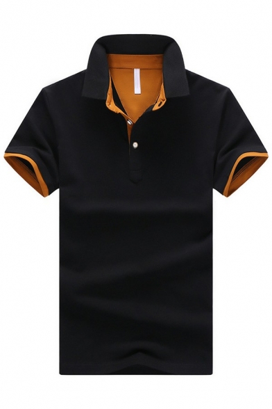 Creative Guys Polo Shirt Contrast Line Stand Collar Short Sleeves Fitted Polo Shirt