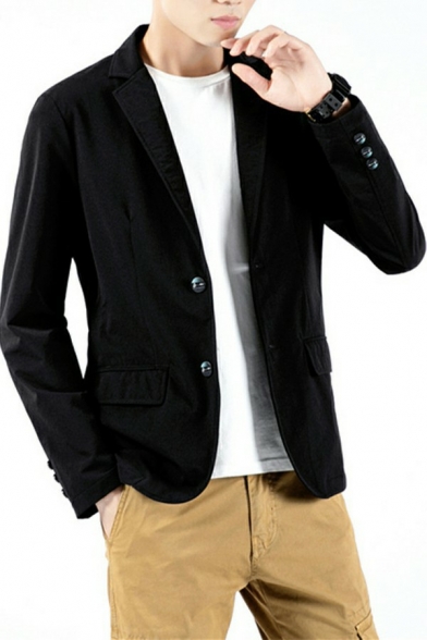 Men's Dashing Suit Jacket Plain Long-Sleeved Lapel Collar Button Closure Pocket Detail Suit Jacket