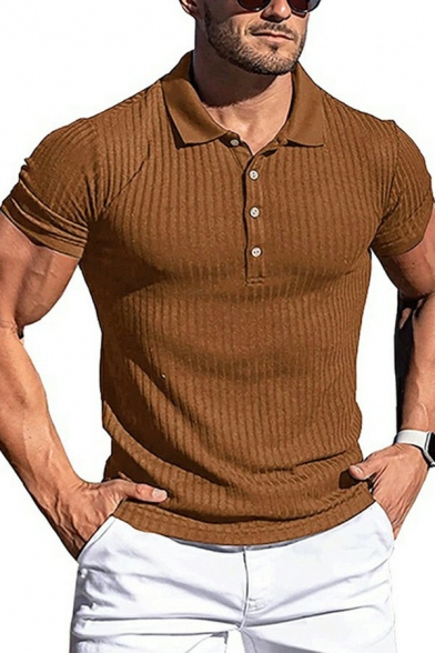 Vintage Mens Polo Shirt Solid Detail Button Closure Spread Collar Regular Fit Polo Shirt