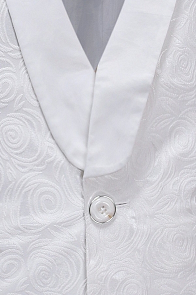 Mens Basic Jacquard Suit Jacket Plain Shawl Collar Single Button Regular Fit Suit Jacket in White