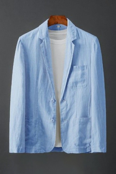 Basic Men Suit Blazer Plain Long-Sleeved Lapel Collar Button Closure Pocket Detail Suit Blazer