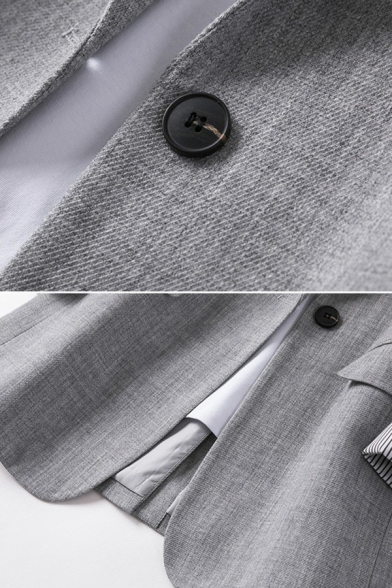 Fancy Womens Suit Jacket Turn-Up Cuffs Notched Lapel Collar Single Button 3/4 Sleeve Regular Fit Blazer