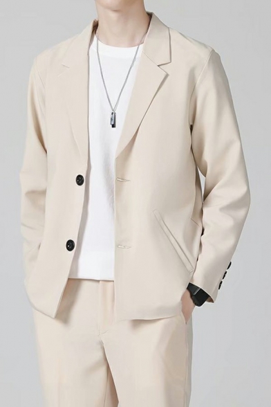 Fashionable Men Suit Blazer Plain Lapel Collar Button Closure Pocket Detail Suit Blazer