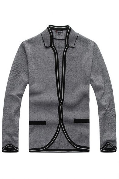 Guys Novelty Cardigan Contrast Line Long-Sleeved Regular Stand Collar Button Fly Cardigan