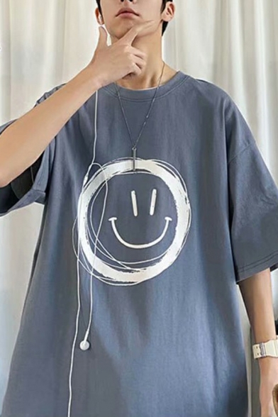 Men's Dashing T-Shirt Smiley Print Half Sleeve Round Neck Loose Fit T-Shirt