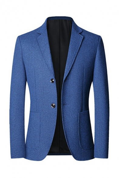 Men's Vintage Suit Jacket Pure Color Lapel Collar Button Closure Pocket Detail Suit Jacket