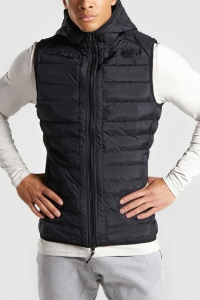 Street Look Vest Solid Color Pocket Design Regular Fitted Zipper Hooded Vest for Boys