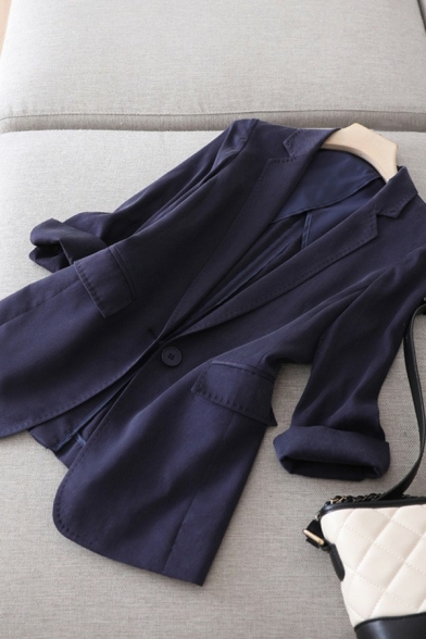 Stylish Ladies Blazer Plain Notched Lapel Collar Single Button Slim Fitted Suit Jacket