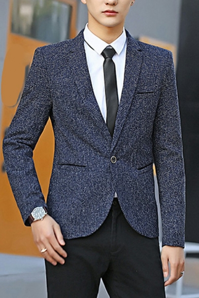 Casual Guys Jacket Space Dye Pocket Lapel Collar Slim Long Sleeve Button Up Suit Blazer
