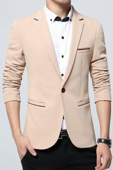 Edgy Men's Blazer Pure Color Pocket Single Button Lapel Collar Slim Fit Blazer