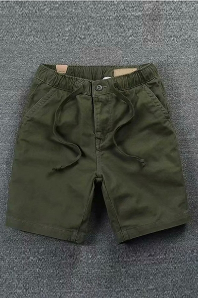 Stylish Men's Shorts Plain Drawstring Waist Pocket Detail Regular Fit Shorts