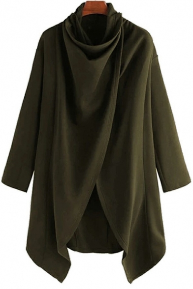 Stylish Men Trench Coat Plain Long Sleeves Regular Hooded Irregular Closure Trench Coat