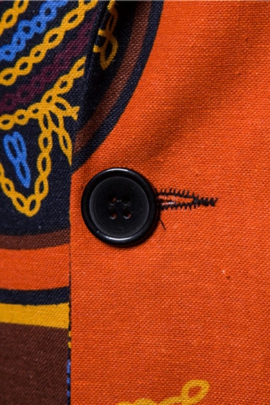 Trendy Mens Blazer Tribal Printed Slimming Long-Sleeved Lapel Collar Button up Suit Blazer