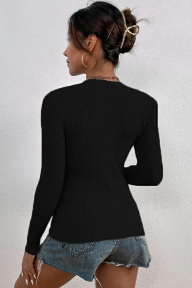Trendy Womens Sweater Square Neck Pure Color Long Sleeve Slim Fit Pullover Knit Top