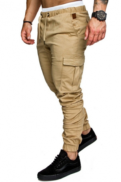 Boy's Elegant Pants Pure Color Drawcord Elasticated Skinny Mid Rise Flap Pocket Pants