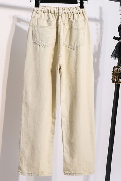 Classical Solid Color Pants Zipper Placket High Waist Long Straight Cargo Pants for Women