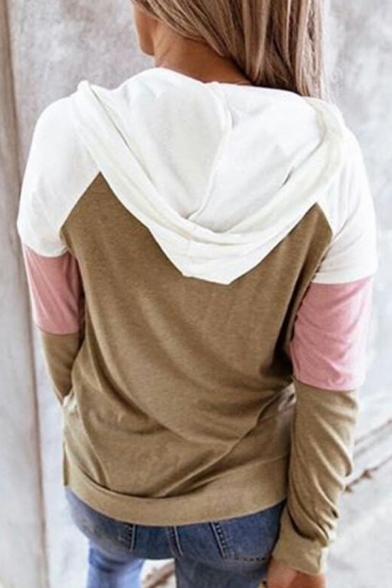 Girls Urban Hoodie Color Block Pocket Regular Fitted Long-Sleeved Hooded Drawstring Hoodie