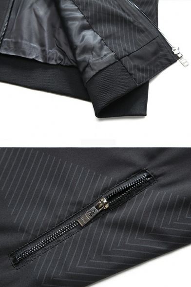 Guys Classic Jacket Stripe Print Stand Collar Long Sleeve Zip Up Baseball Jacket