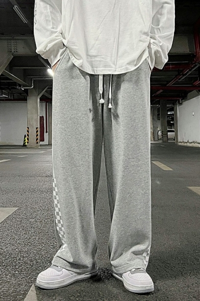 Modern Pants Stripe Print Pocket Mid Rise Full Length Loose Drawstring Pants for Men