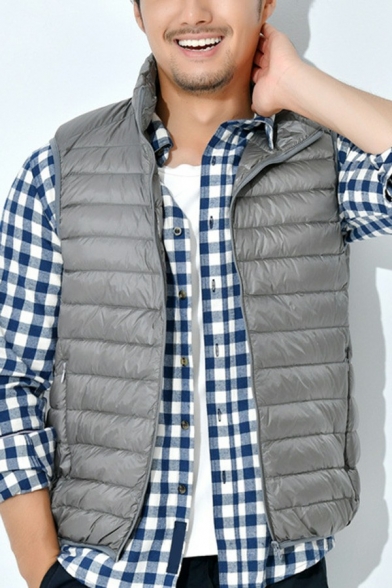 Pop Waistcoat Pure Color Pocket Stand Collar Regular Fitted Zip Fly Vest for Guys
