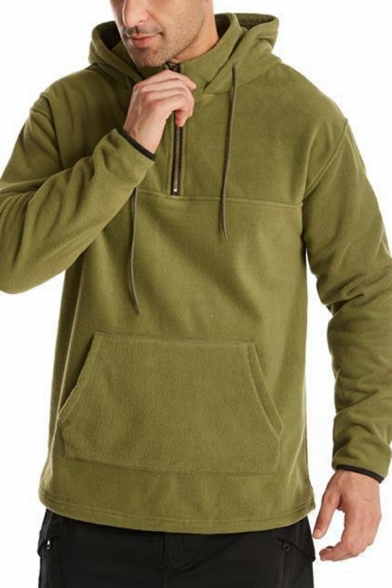 Retro Hoodie Solid Color Pocket Long Sleeves Relaxed Hooded Drawstring Hoodie for Boys