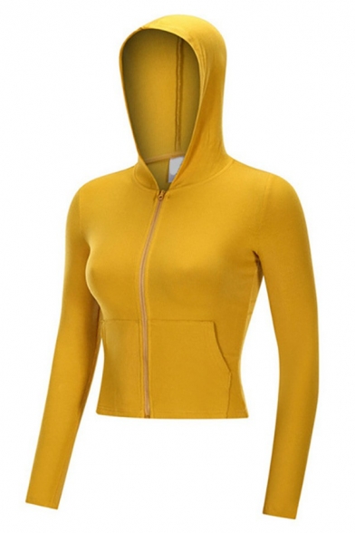 Casual Womens Jacket Solid Zipper Fly Front Pockets Long Sleeve Dry Fit Skinny Hooded Workout Jacket