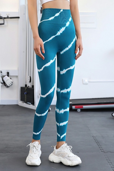 Classic Womens Leggings Tie-Dyed Elastic Waist High Rise Dry Fit Sportwear Leggings