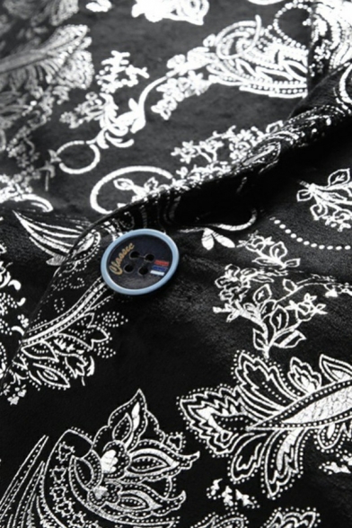 Cozy Mens Blazer Jacquard Print Slim Fit Pocket Notched Collar Single Button Suit Blazer