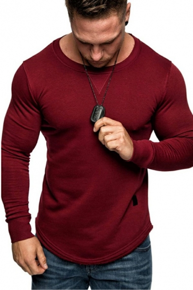 Creative Mens Sweatshirt Whole Colored Long Sleeve Crew Neck Slim Fit Pullover Sweatshirt