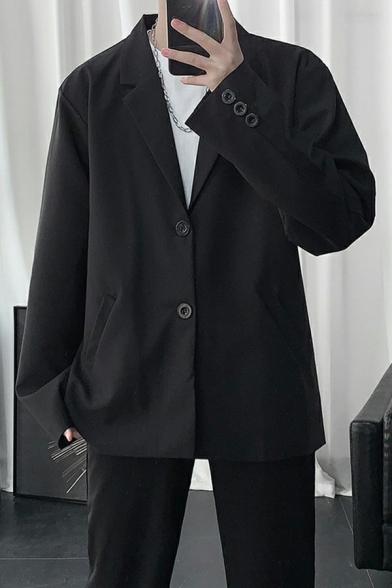 Fashionable Men's Suit Jacket Solid Color Lapel Collar Button Closure Pocket Detail Suit Jacket