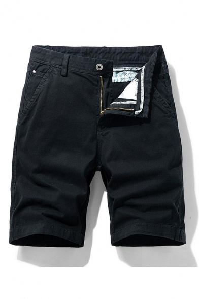 Modern Shorts Plain Zip Closure Pocket Detail Mid Rise Shorts for Men