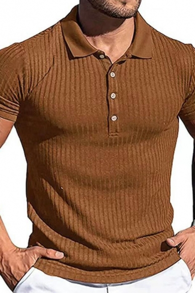 Dashing Men's Polo Shirt Whole Colored Button Slim Fit Short-sleeved Polo Shirt