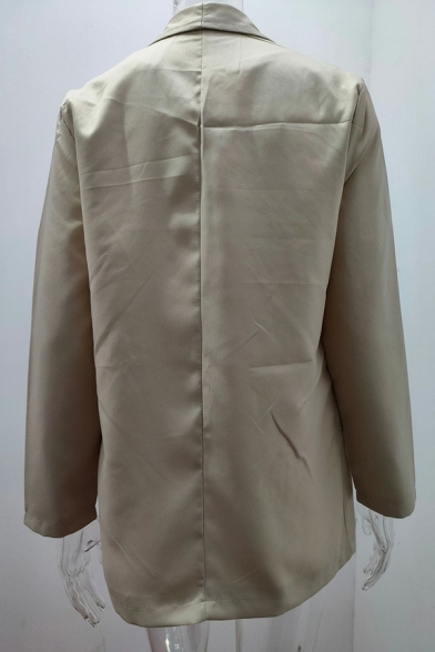 Leisure Ladies Blazer Solid Color Lapel Collar Open Front Long Sleeve Slim Fit Suit Jacket